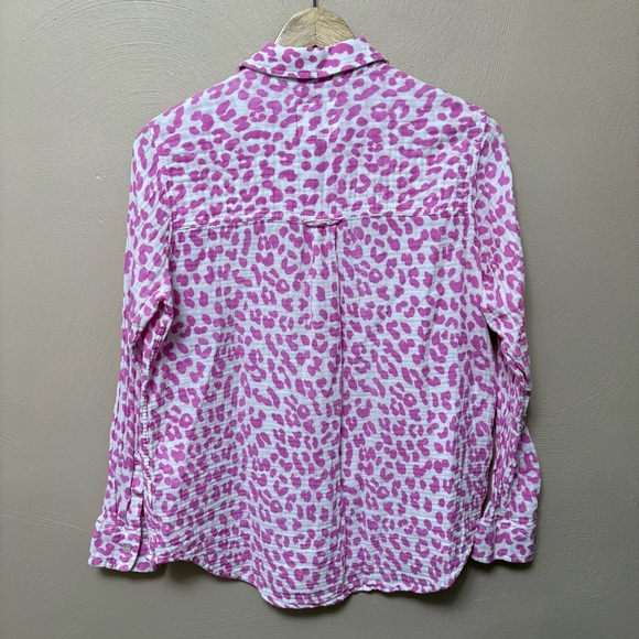Rails Ellis Fuchsia Jaguar Button Up Cotton Gauze Top Pink White Size Medium - Picture 10 of 13